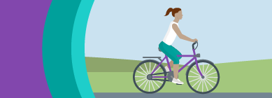 Wellstar Bariatrics service card illustration of a woman riding a bike